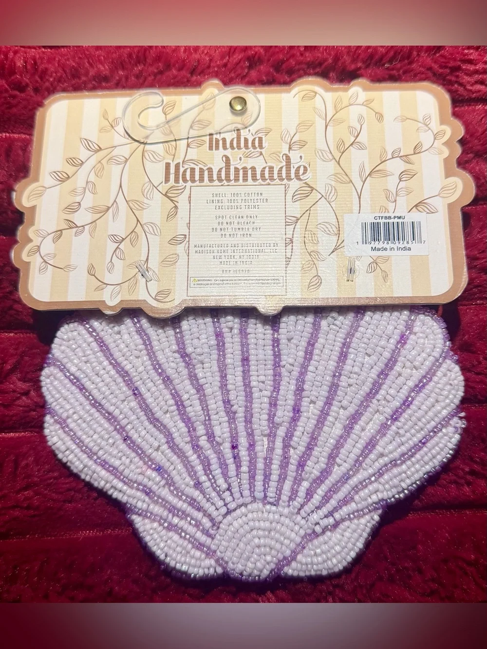 Handmade Shell Beaded Coin Pouch - White & Lavender